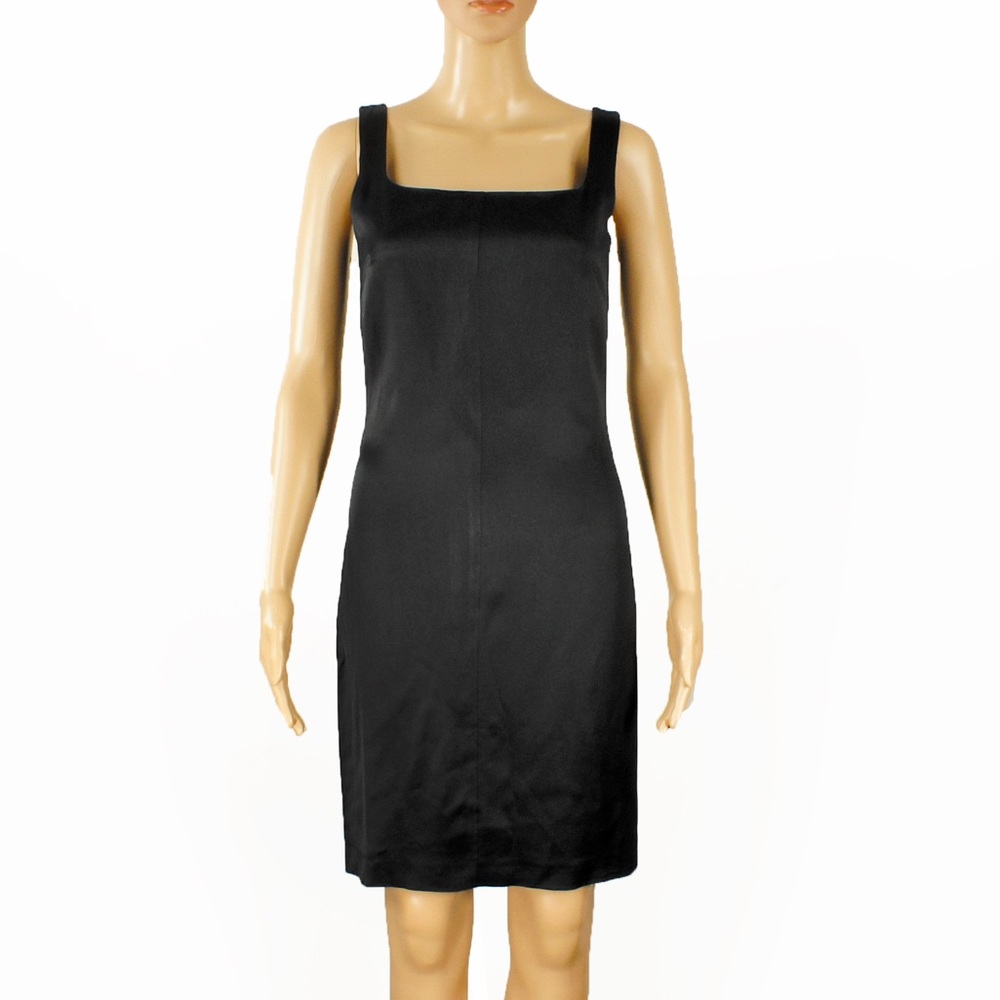 Vintage Laurel by Escada Muted Satin Finish Black Midi Cocktail Dress